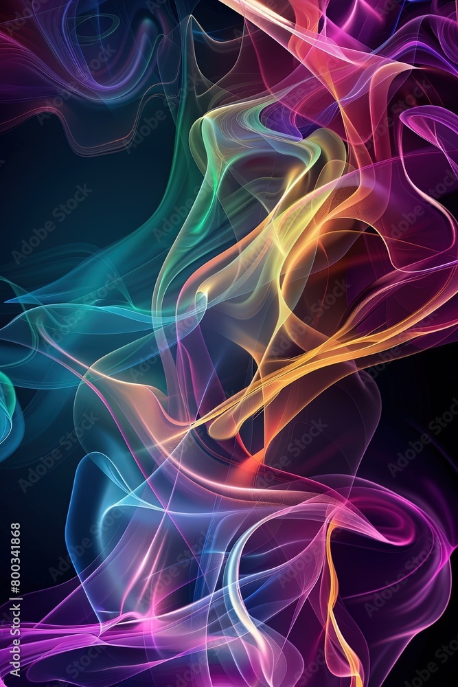 Fototapeta premium Fluid Curve Abstract: 3D Line Poster on Black Background with Soft Colors, Gradient Backdrop - High Resolution Commercial Illustration
