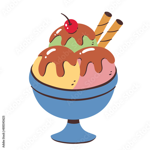 Ice cream icon. Ice cream balls colorful drawing. Hand-drawn vector icon.
