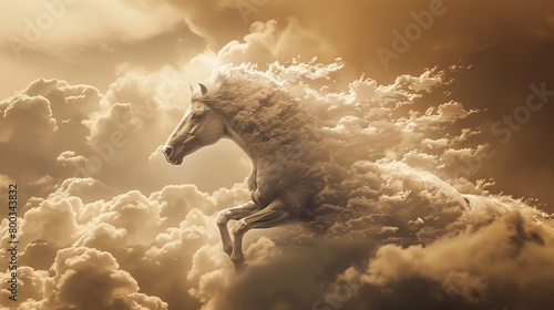 A cloud shaped like a majestic horse galloping on a wild west brown background photo