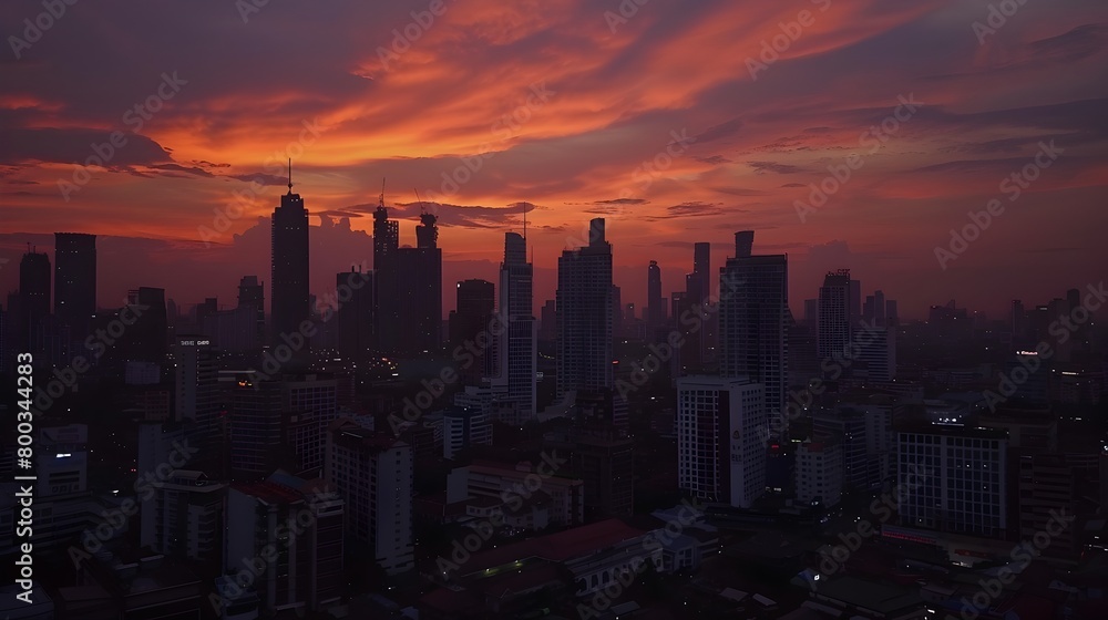 Stunning Skyline Silhouettes at Twilight Over Vibrant Bangkok Cityscape