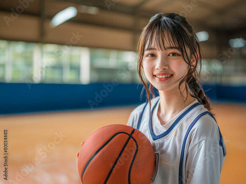 バスケットボールを持つ笑顔の女性 © Haru Works