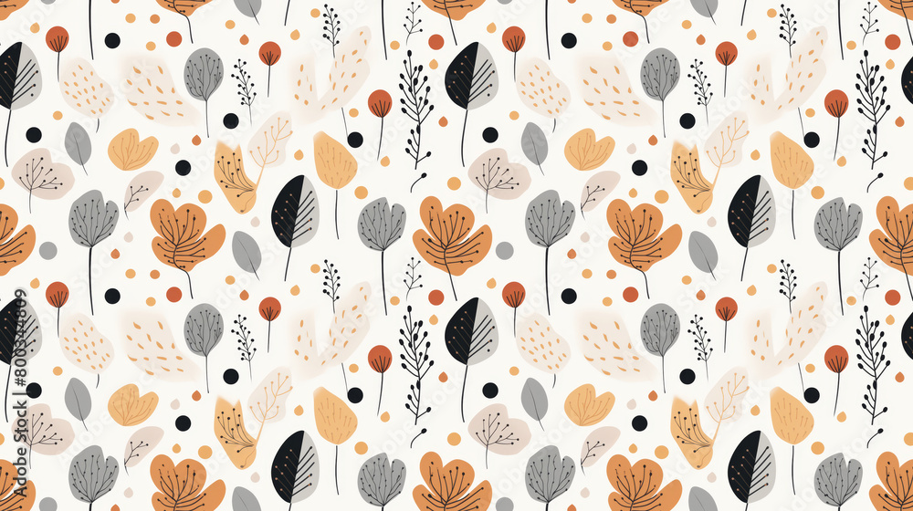 A seamless pattern with hand drawn floral elements in a mid-century modern style. A seamless pattern with hand drawn floral elements in a mid-century modern style.