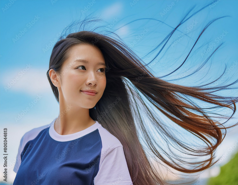 風を受ける女性の横顔