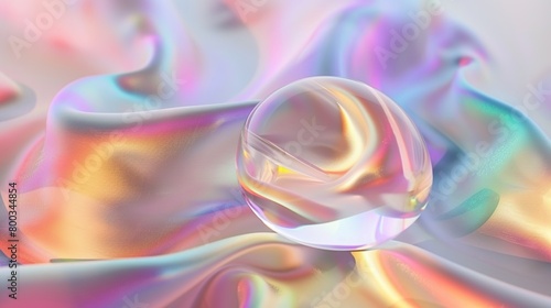 a close shot of a white oval prism with silver linings, in the style of psychadelic surrealism, subtle shades, flowing draperies, multi-coloured minimalism, iridescence/opalescence photo
