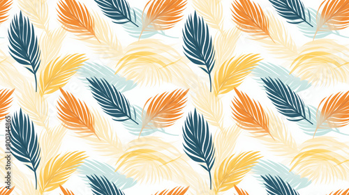 A seamless vector pattern with stylized palm leaves in orange, teal and pale yellow.