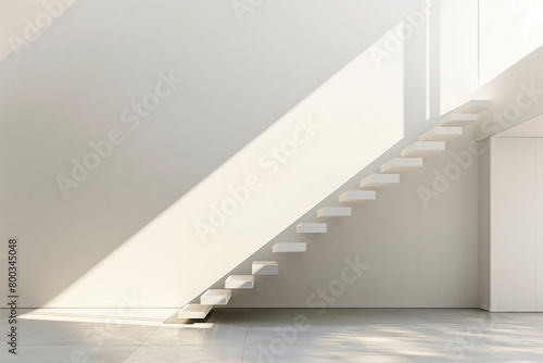 Contemporary minimalist staircase design with floating stairs and open risers for modern architecture and elegant interior  incorporating clean lines  geometric shapes  and play of light and shadow