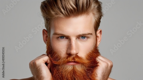  long red beard, pomp undercut hairstyle photo