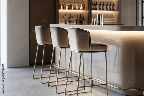 Stylish modern bar stools with minimalist design in a contemporary home bar setting