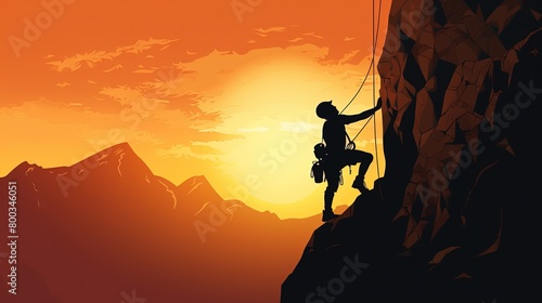 Athletic man climbs an overhanging rock with rope, lead climbing. silhouette of a rock climber on a mountain background. outdoor sports and recreation  © ALI