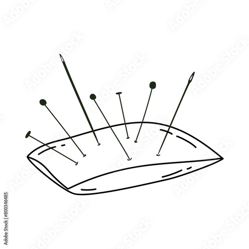 Monochrome image, soft pillow for pins and needles. Illustration in cartoon style on white background.
