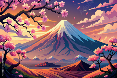 A mountain range with a pink and purple sky in the background photo