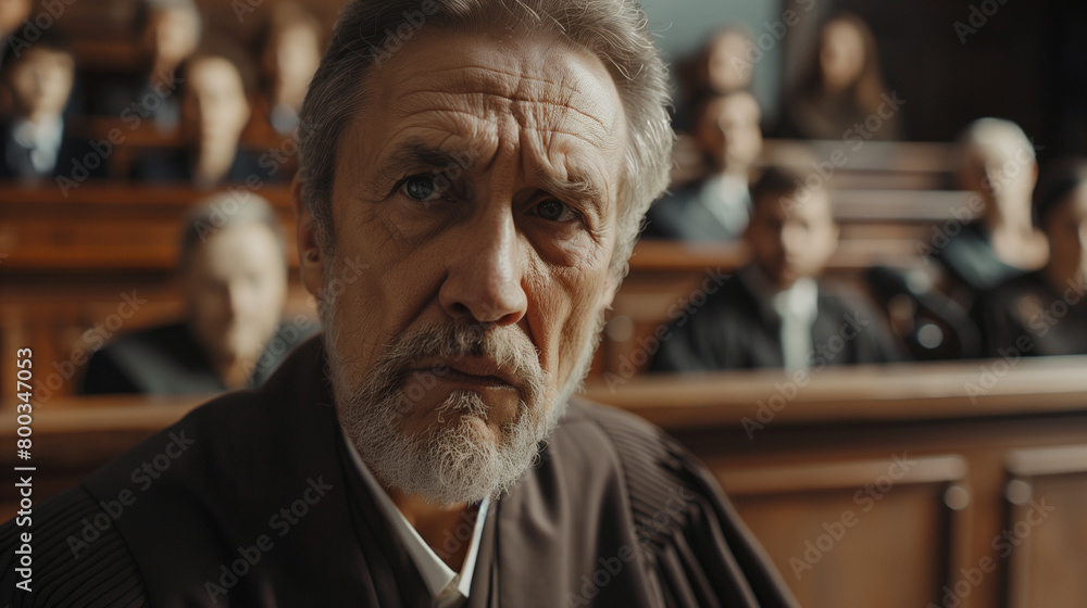 judge in a robe in the courtroom during the consideration of the case. judge in a robe in the courtroom during the consideration of the case.