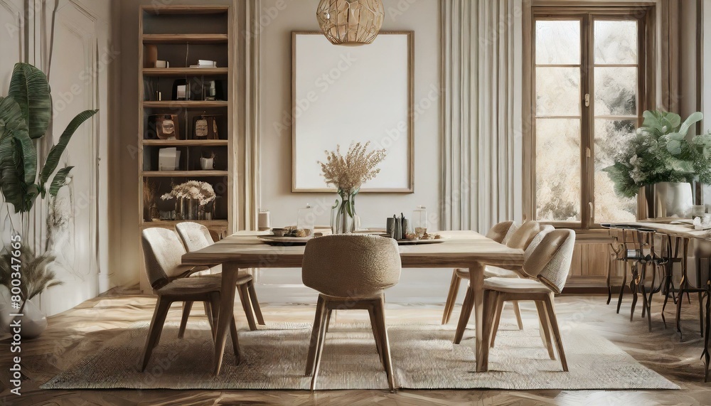 Inviting Dining Space: 3D Render of a Cozy Mockup Frame in a Dining Room