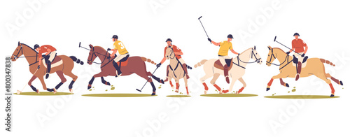 Polo Players In Action, Male Characters Riding Their Horses While Wielding Mallets. Their Poses Reflect The Intensity © Pavlo Syvak