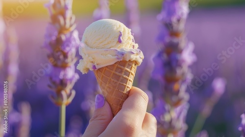 Female hand with an ice-cream. Generative AI