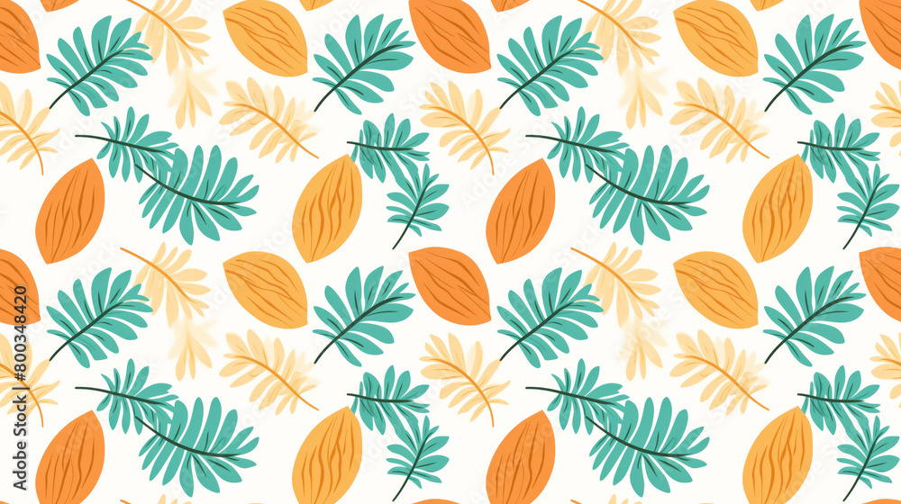 A pattern of orange and green leaves on a white background A pattern of orange and green leaves on a white background