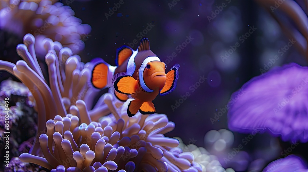 Cute anemone fish playing on the coral reef, beautiful color on coral reefs, anemones on tropical coral reefs AI generated Cute anemone fish playing on the coral reef, beautiful color on coral reefs, anemones on tropical coral reefs AI generated