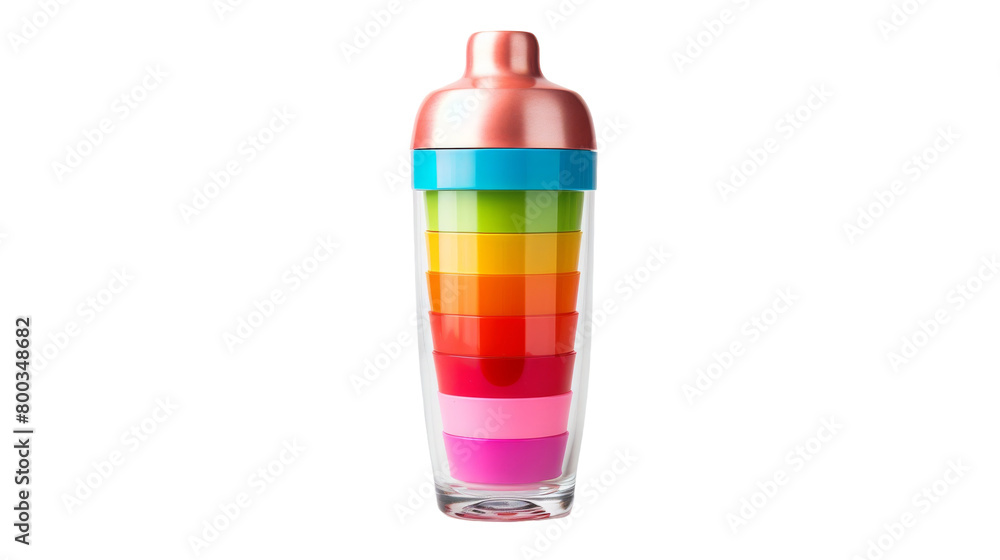 A glass cup with a vibrant rainbow colored lid sits on a surface, reflecting colors and light beautifully on transparent background A glass cup with a vibrant rainbow colored lid sits on a surface, reflecting colors and light beautifully on transparent background