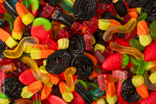 Assorted colorful gummy candies. Jelly sweets.