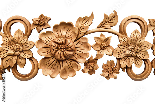 Wooden baroque ornament isolated on a transparent background photo