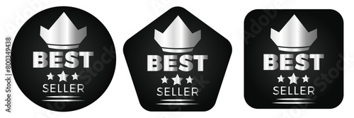 Set of premium luxury best seller badge icon flat vector illustration clipart isolated. Best seller sticker, label, banner, ribbon collection. Set of best seller metal emblem for sale. 11:11 