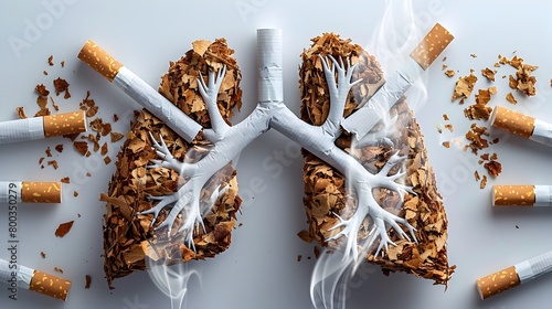Lungs Outlined by Burning Cigarettes Highlighting Health Risks of Smoking Addiction