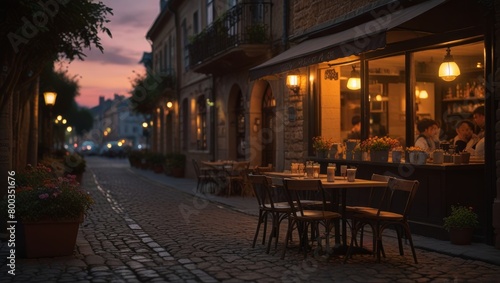 street in the night , exterior cafe , table, chair, bistro, restaurant, cafe, , street, bar, patio , terrasse