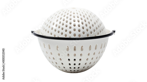 A sleek white colander stands out with a striking black lid on transparent background