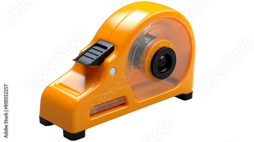 A bright yellow tape dispenser standing elegantly on a pristine white background on transparent background