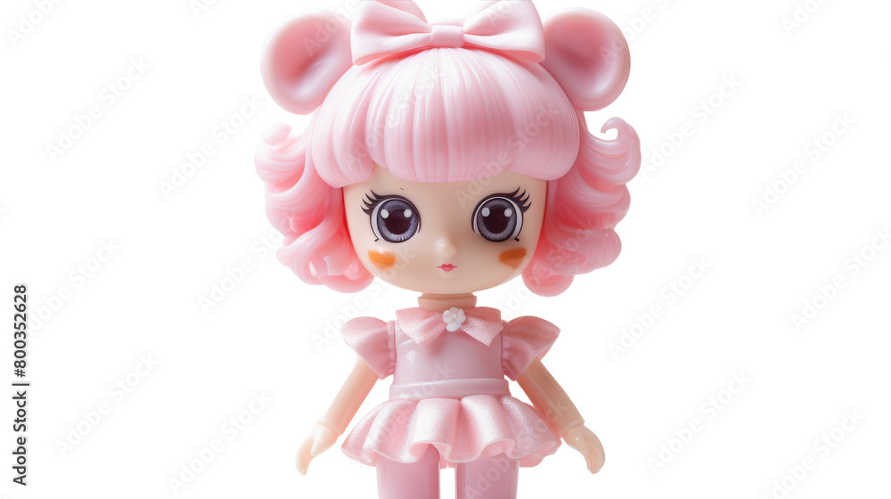A doll with mesmerizing big eyes and vibrant pink hair, exuding an enchanting and fantastical aura on transparent background A doll with mesmerizing big eyes and vibrant pink hair, exuding an enchanting and fantastical aura on transparent background