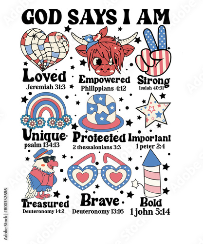 God says I am Groovy Retro 4th of July T shirt Design