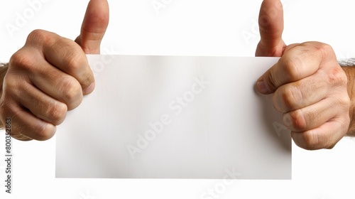  A person holding a sheet of paper with one hand for display and giving a thumbs-up with the other hand