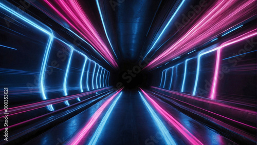 Futuristic neon-lit tunnel with converging lines © odela