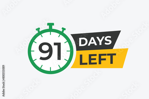 91 days to go countdown template. 91 day Countdown left days banner design. 91 Days left countdown timer 