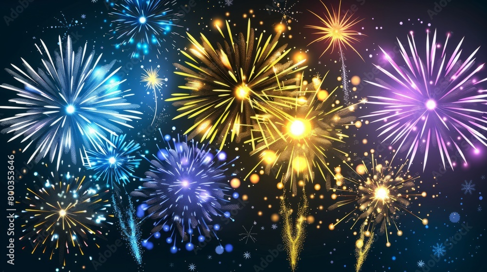 Fototapeta premium festive fireworks explosions on dark background generative ai