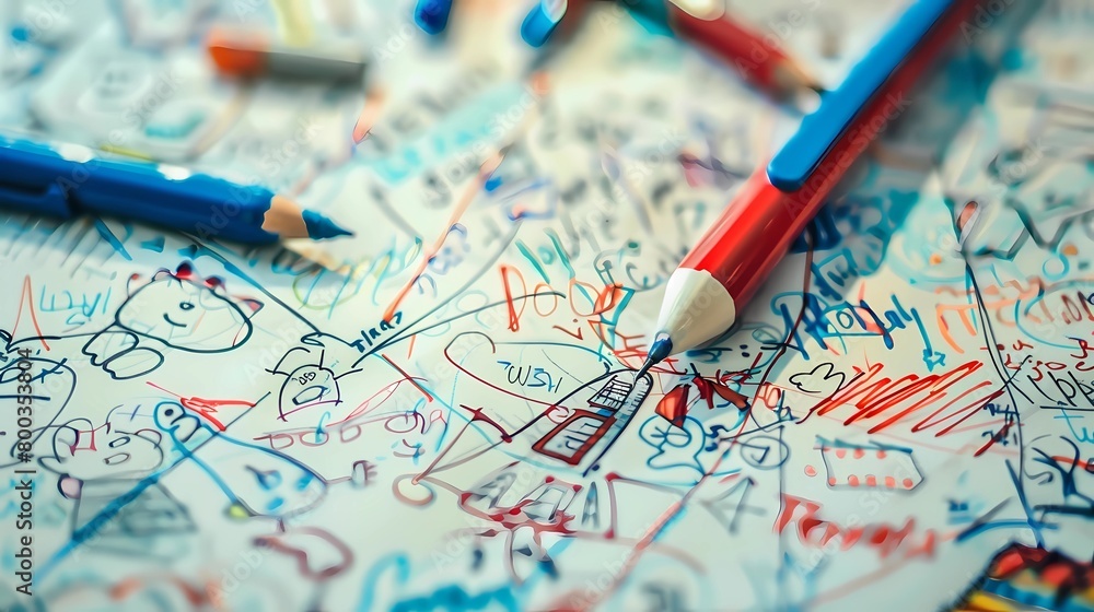 Fototapeta premium Abstract image drawing by a color pencil drawn on the paper Generative AI illustrations