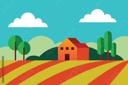 Farm fields in minimal and flat art work style vector