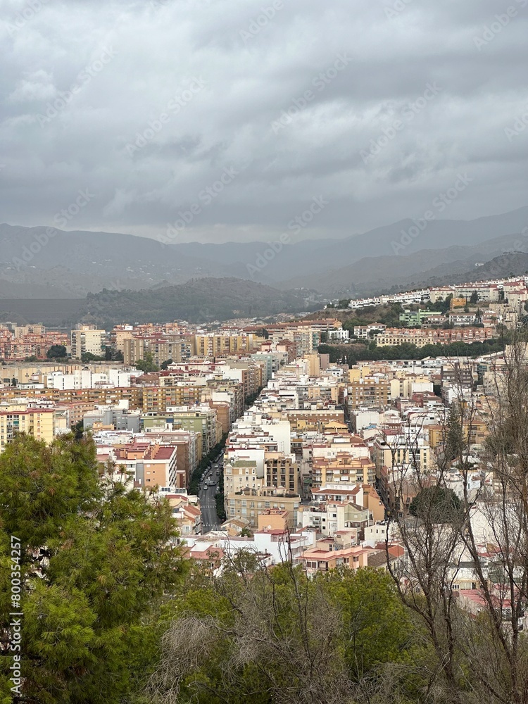 Fototapeta premium Aerial view of Malaga Spain with buildings and landmarks. 