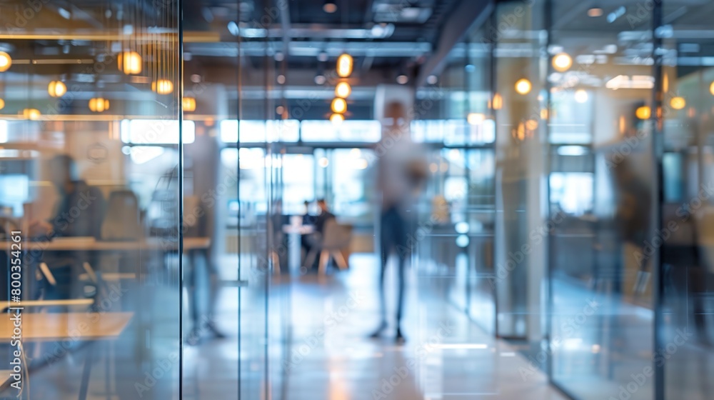 Blurred office with people working behind glass wall Blurred office with people working behind glass wall
