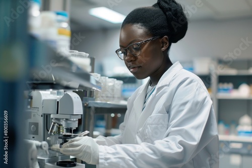 Lab assistant using equipment