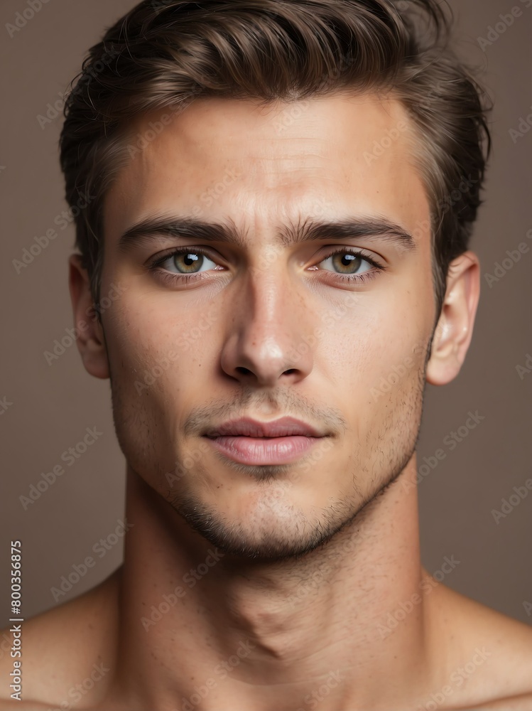 plain brown background close-up portrait of caucasian handsome guy from Generative AI