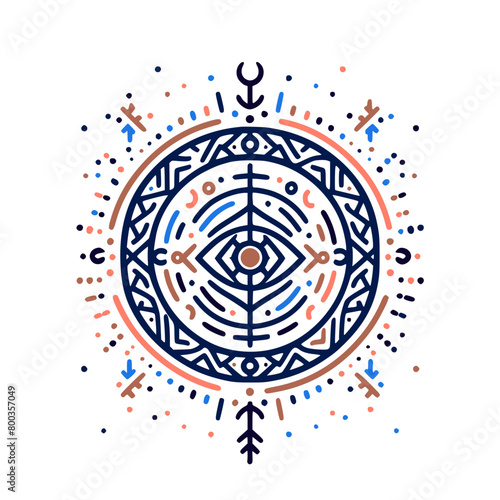 Authentic Tribal Ancient Art: Colorful Tuareg Inspired Abstract Design for ancestral Symbol	