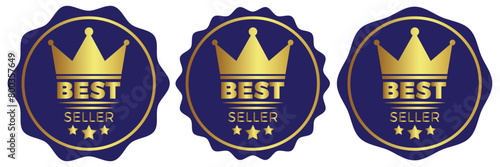 Set of premium luxury best seller badge icon flat vector illustration clipart isolated. Best seller sticker, label, banner, ribbon collection. Set of best seller metal emblem for sale. 11:11 