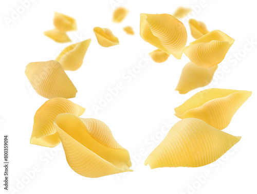 Italian pasta levitating isolated on white background. Clipping path, full depth of field.
