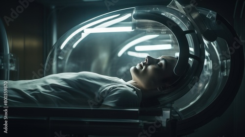 Team of astronauts in hypersleep anabiosis chamber aboard the orbital station. A crew of cosmonauts in hibernation. People in space. Galactic travel and science concept.