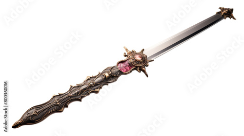 A sword gleams with a pink stone at its core, radiating mystic energy on transparent background
