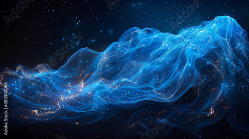 abstract neon blue light trails weaving through the deep sea.Fluid and Flowing Visuals photo
