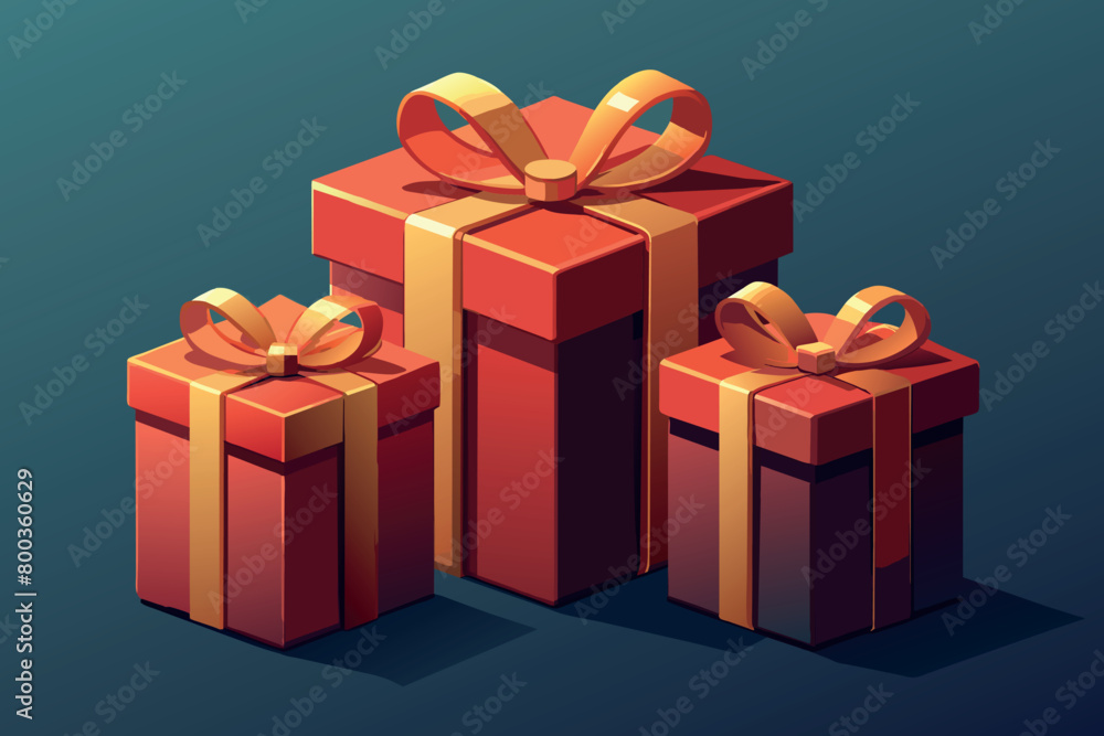 Obraz premium Three red boxes with gold bows on top of each other