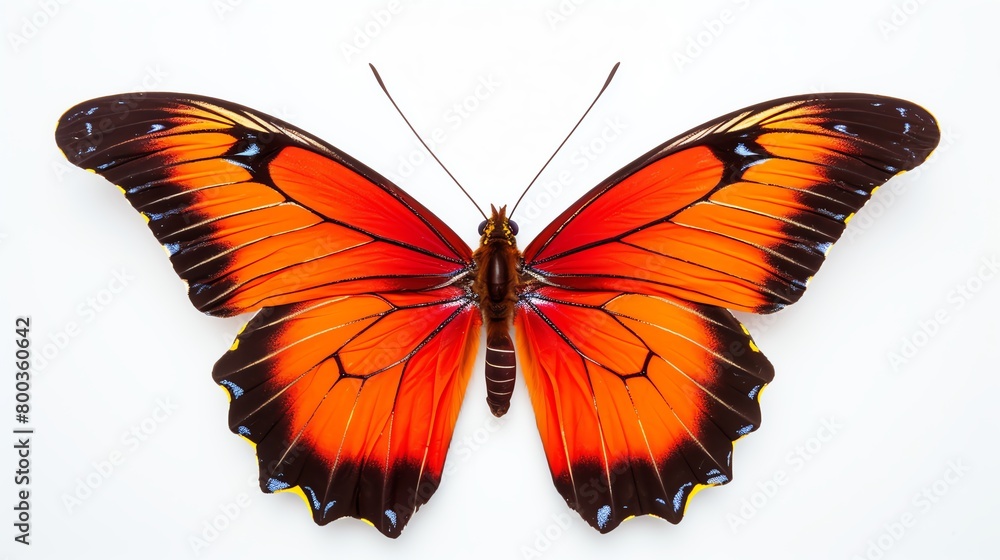 Brightly colored butterfly, wings spread, perched on a delicate twig, isolated on a white background, crisp focus. Brightly colored butterfly, wings spread, perched on a delicate twig, isolated on a white background, crisp focus.