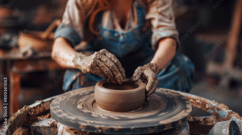 A person is making a pottery piece with their hands. The pottery is brown and has a rough texture. The person is focused on their work, and the scene conveys a sense of dedication and craftsmanship A person is making a pottery piece with their hands. The pottery is brown and has a rough texture. The person is focused on their work, and the scene conveys a sense of dedication and craftsmanship